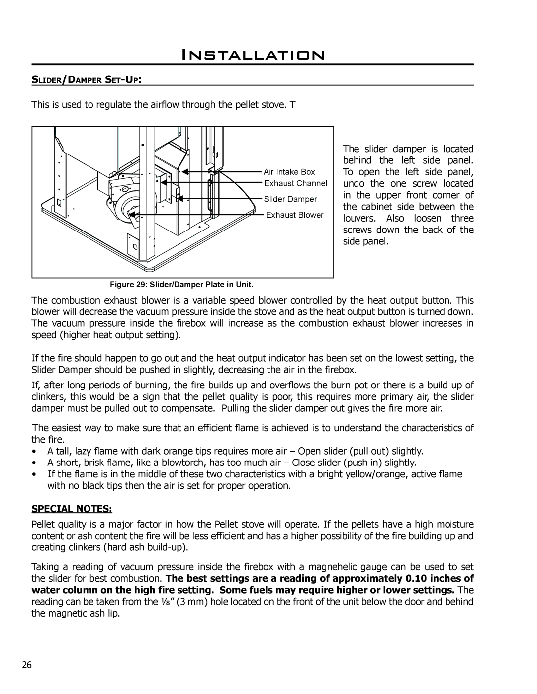 Enviro C-11023 owner manual Special Notes, Slider/Damper Plate in Unit 