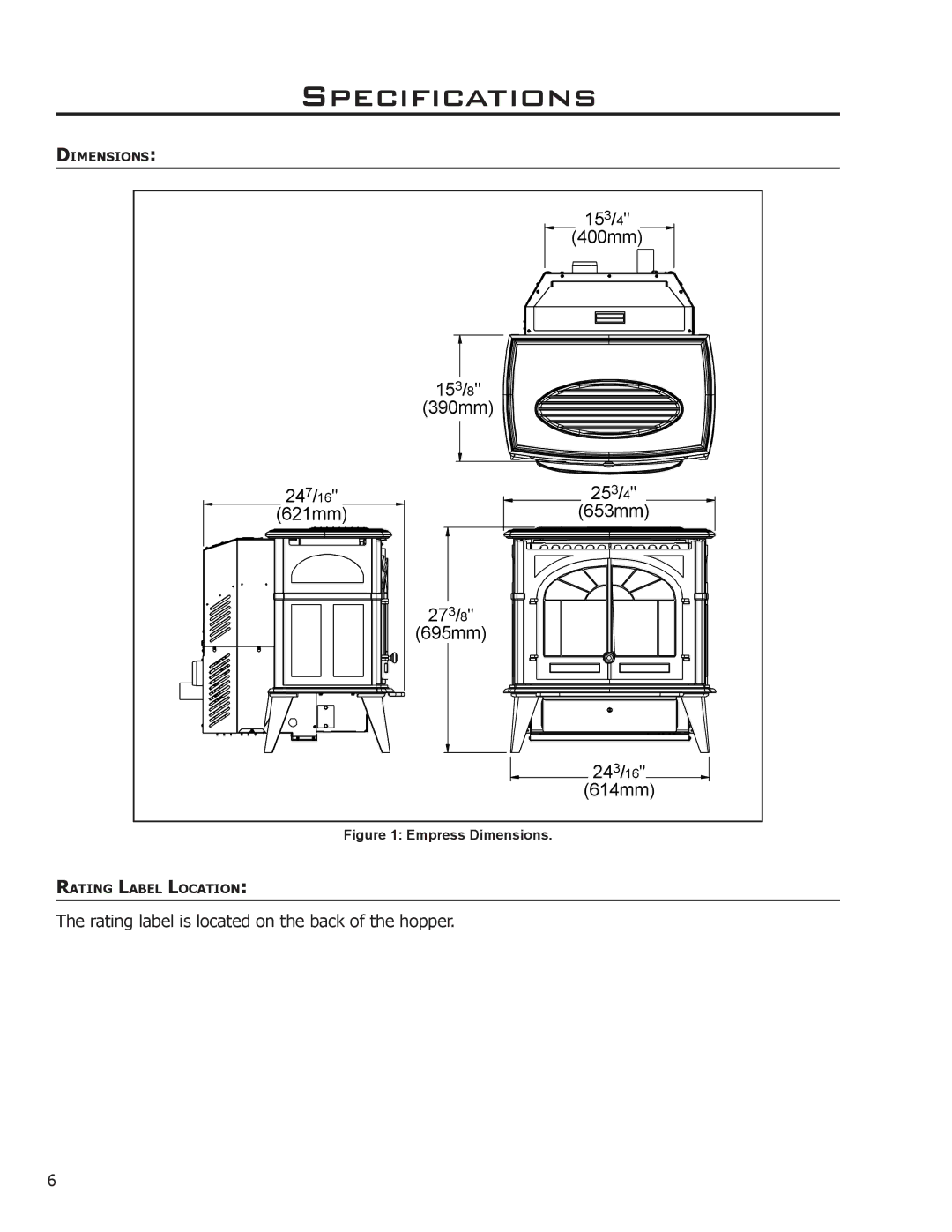 Enviro C-11112, 50-1266 owner manual Specifications, Empress Dimensions 