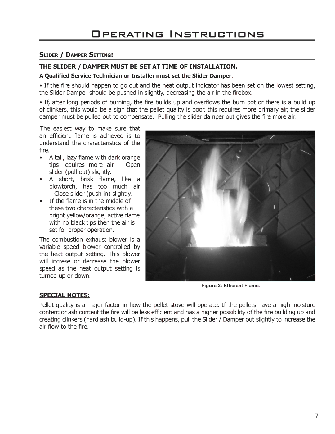 Enviro 50-1266, C-11112 Operating Instructions, Slider / Damper Must be SET AT Time of Installation, Special Notes 