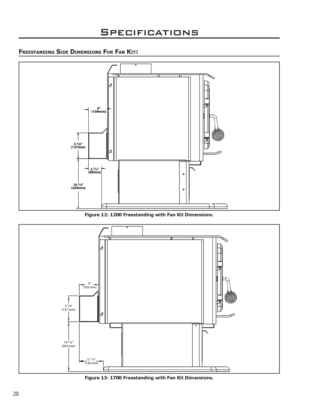 Enviro C-11116, 1700 Insert, 1200 Insert, 1700 Fireplace Freestanding owner manual Freestanding with Fan Kit Dimensions 