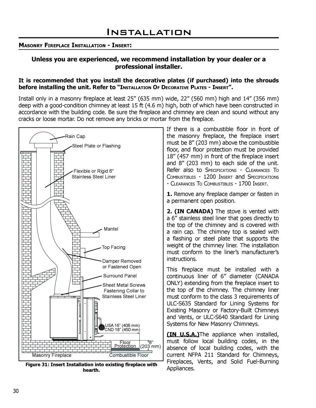 Enviro C-11116, 1700 Insert, 1200 Insert owner manual Insert Installation into existing fireplace with Hearth 