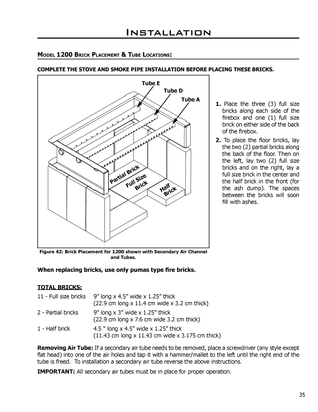 Enviro C-11116, 1700 Insert, 1200 Insert, 1700 Fireplace Freestanding, 1200 Fireplace Freestanding owner manual Total Bricks 