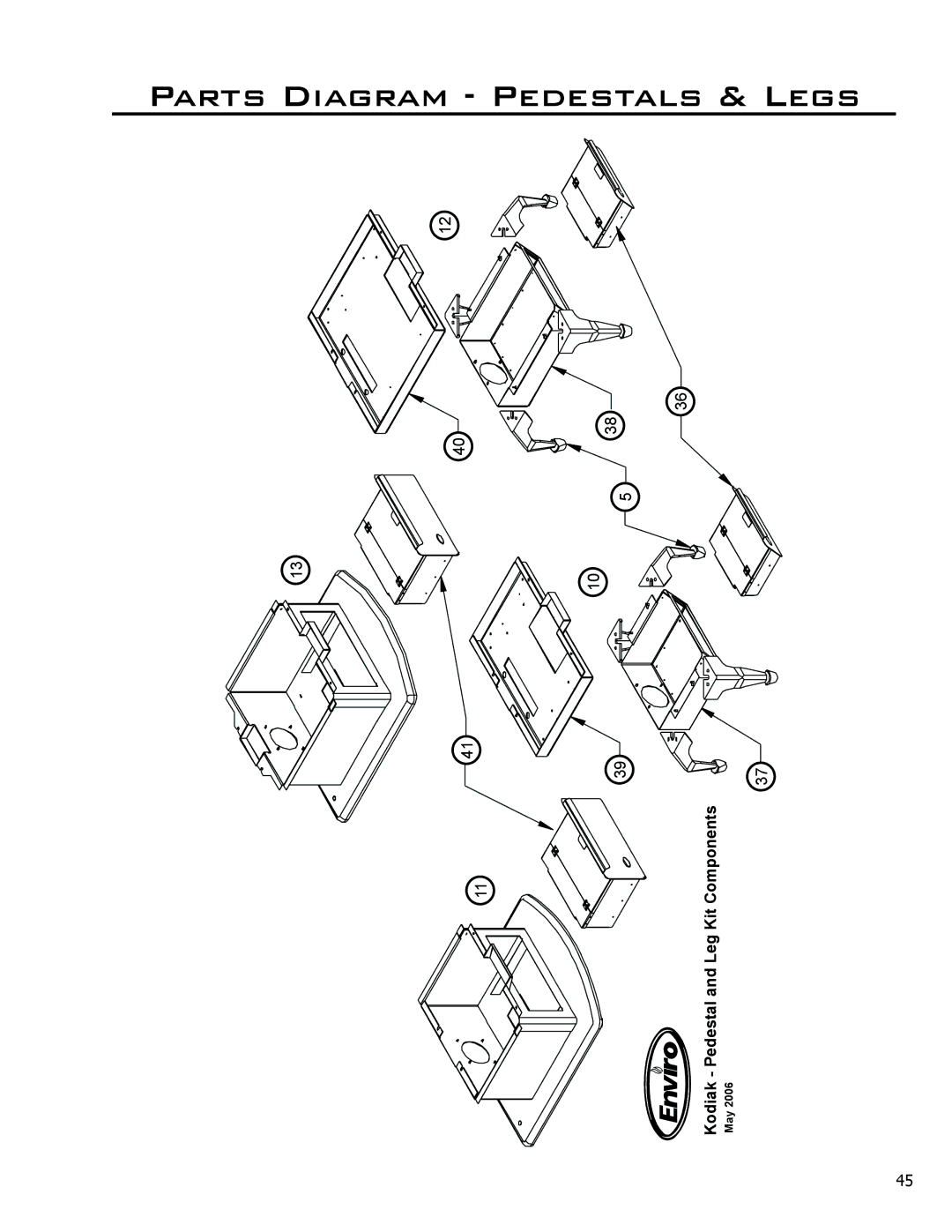 Enviro C-11116, 1700 Insert, 1200 Insert, 1700 Fireplace Freestanding owner manual Parts Diagram Pedestals & Legs 