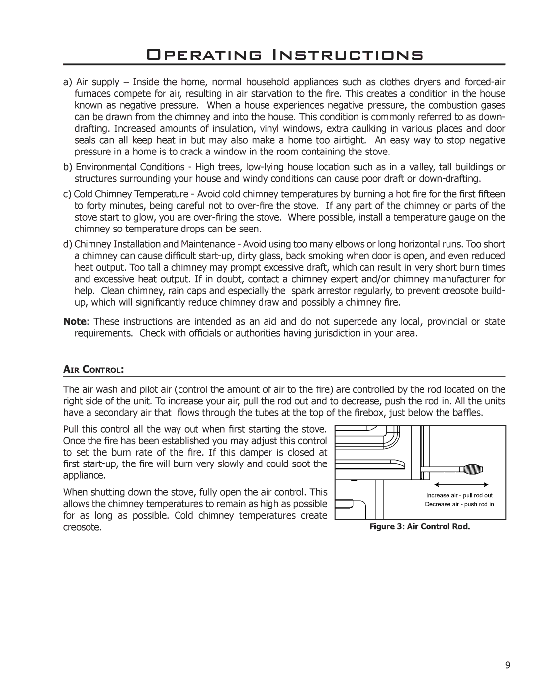 Enviro 1200 Fireplace Freestanding, C-11116, 1700 Insert, 1200 Insert, 1700 Fireplace Freestanding owner manual Air Control Rod 