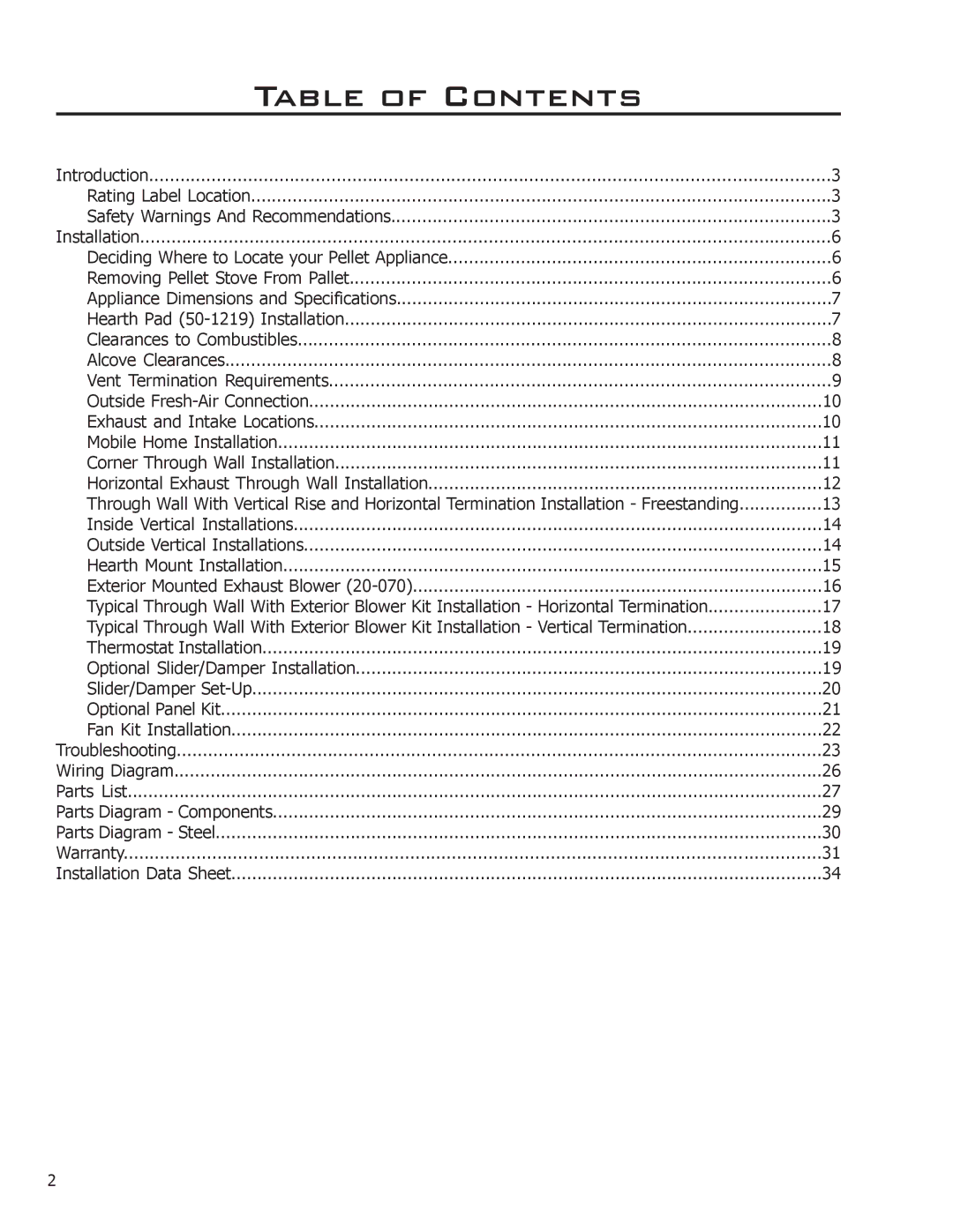 Enviro C-11150 technical manual Table of Contents 