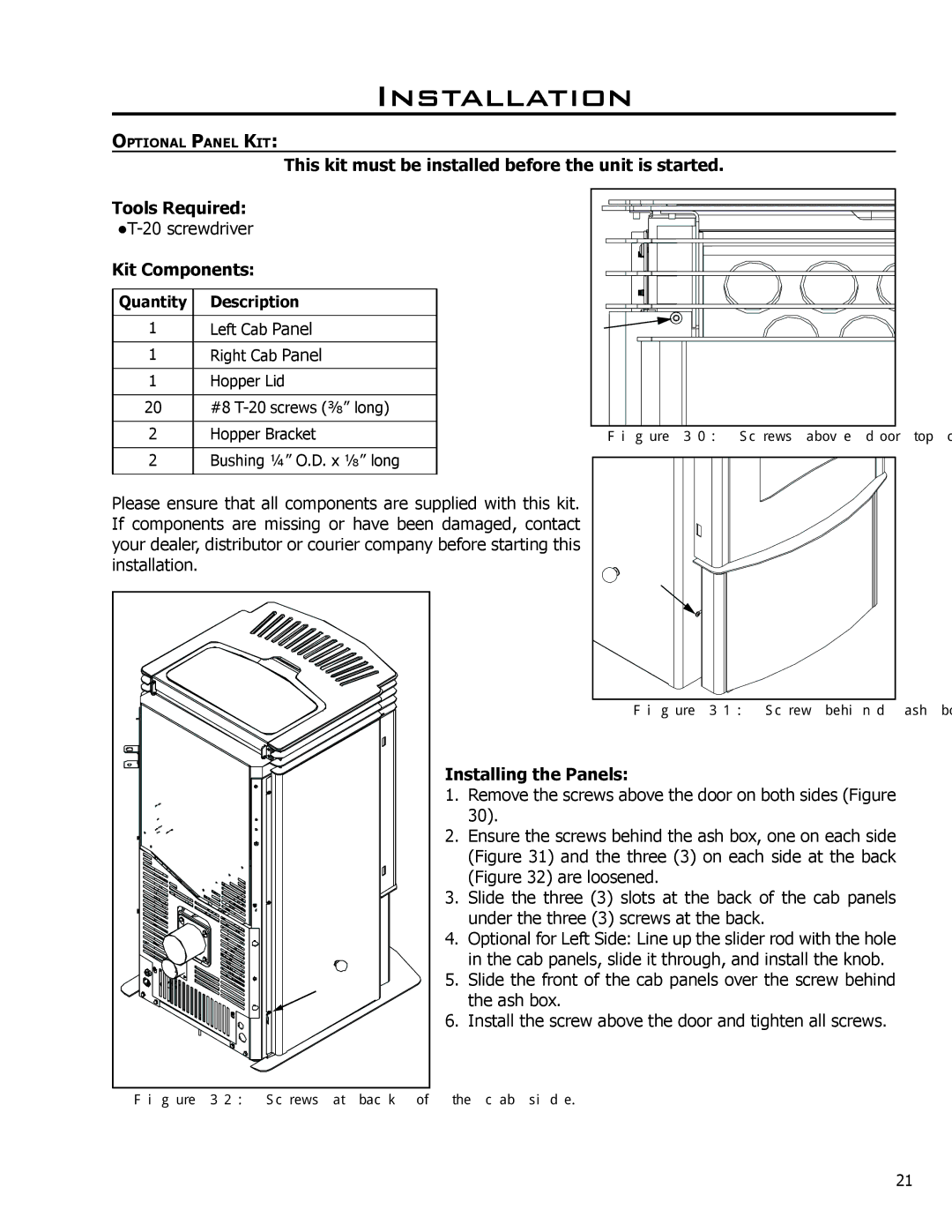 Enviro C-11150 technical manual Kit Components, Installing the Panels 