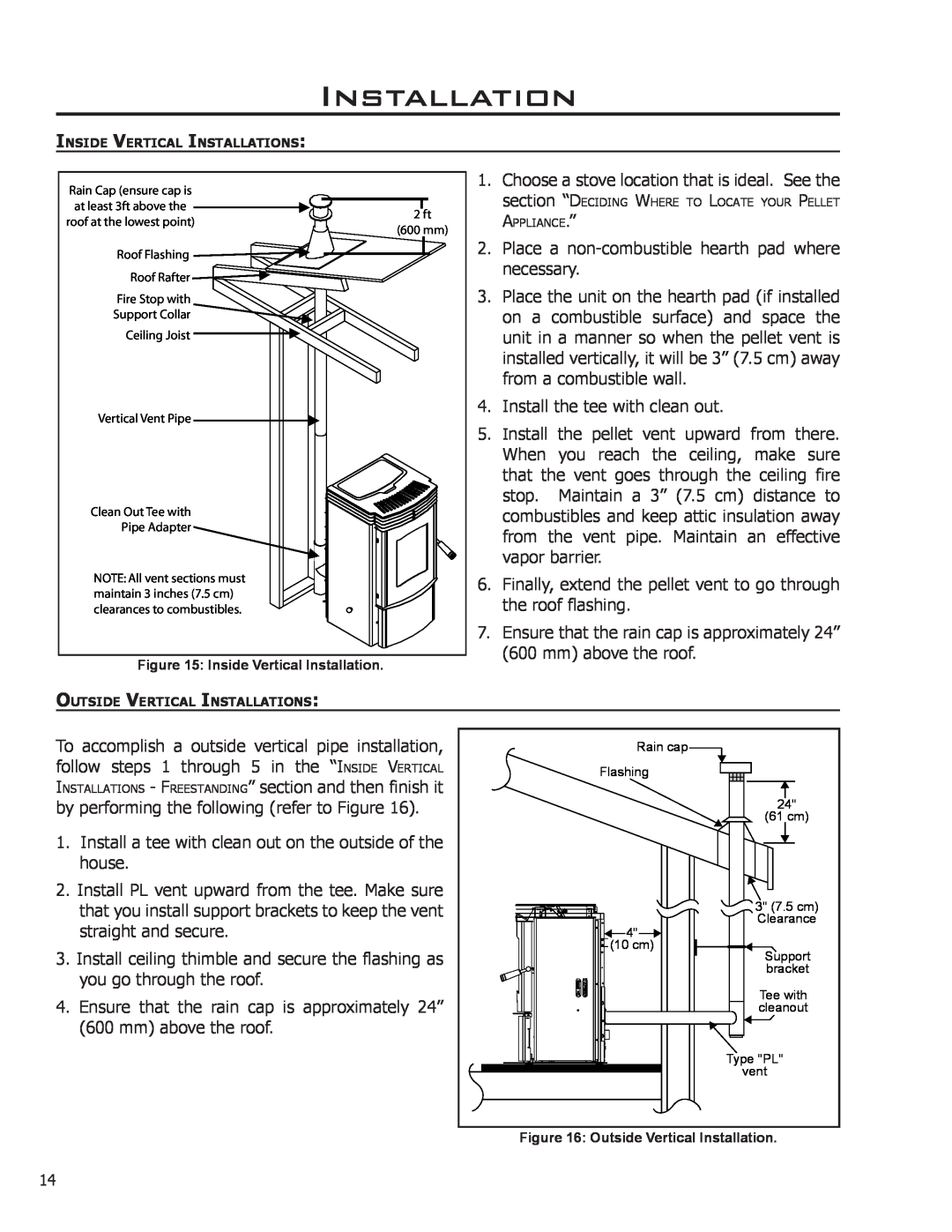 Enviro C-11150 technical manual Installation, Place a non-combustible hearth pad where 