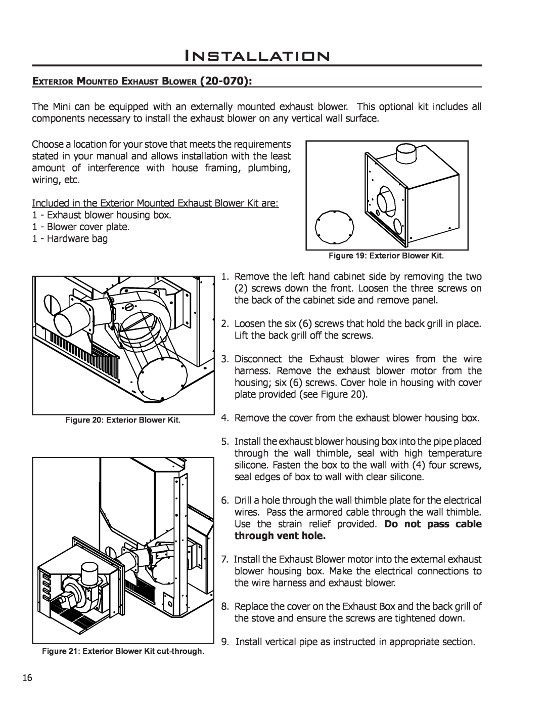 Enviro C-11150 technical manual Installation, Blower cover plate 1 - Hardware bag 