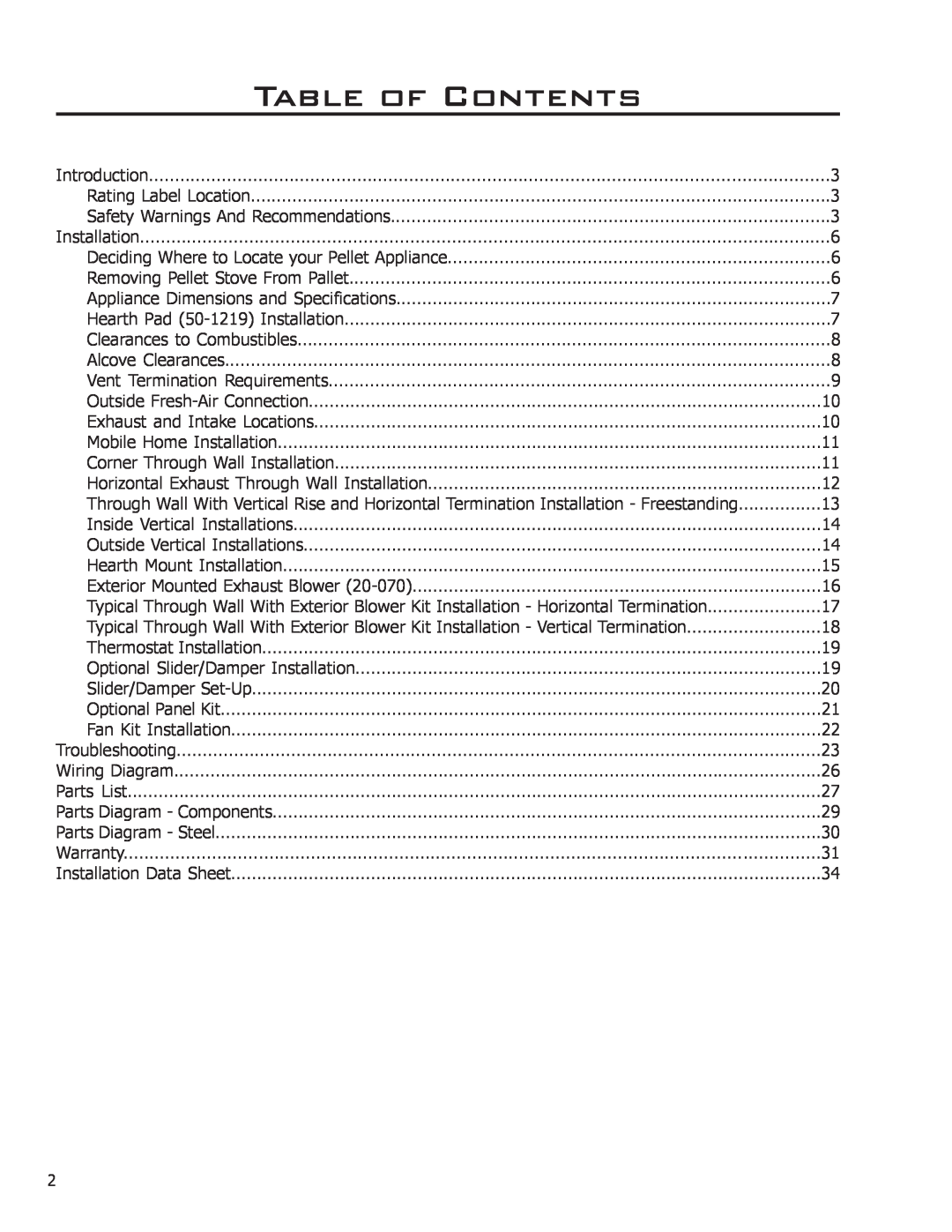 Enviro C-11150 technical manual Table of Contents 