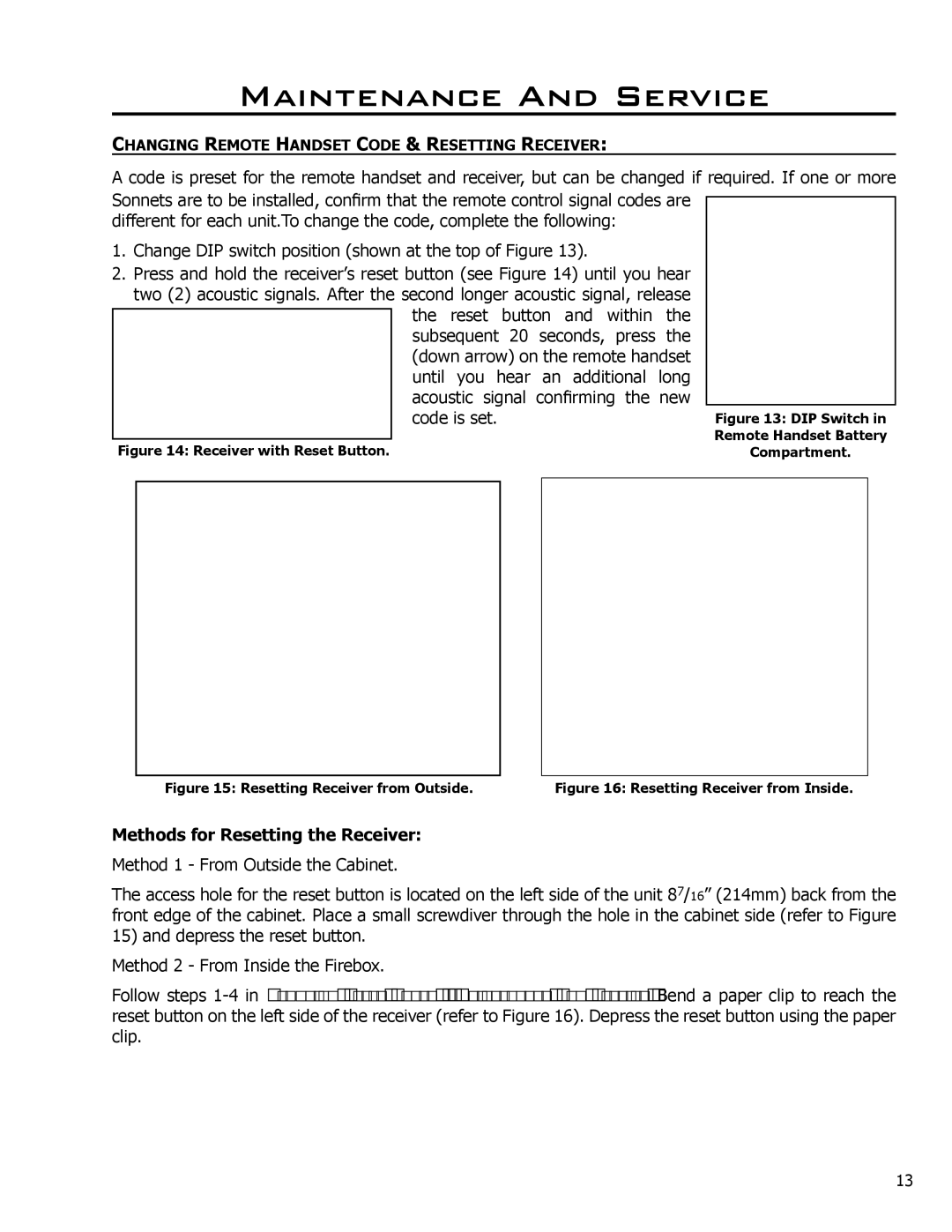 Enviro C-11102, C-11253, 50-1472 owner manual Methods for Resetting the Receiver, Method 1 From Outside the Cabinet 