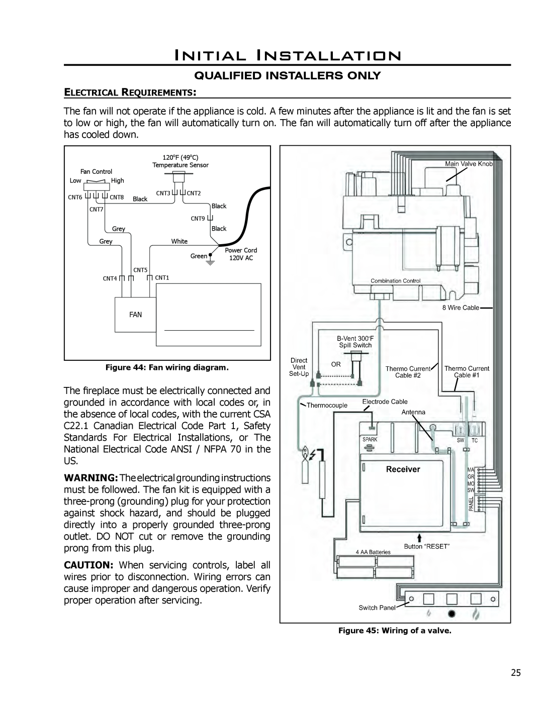 Enviro C-11102, C-11253 Initial Installation, Qualified Installers Only, Electrical Requirements, Fan wiring diagram 