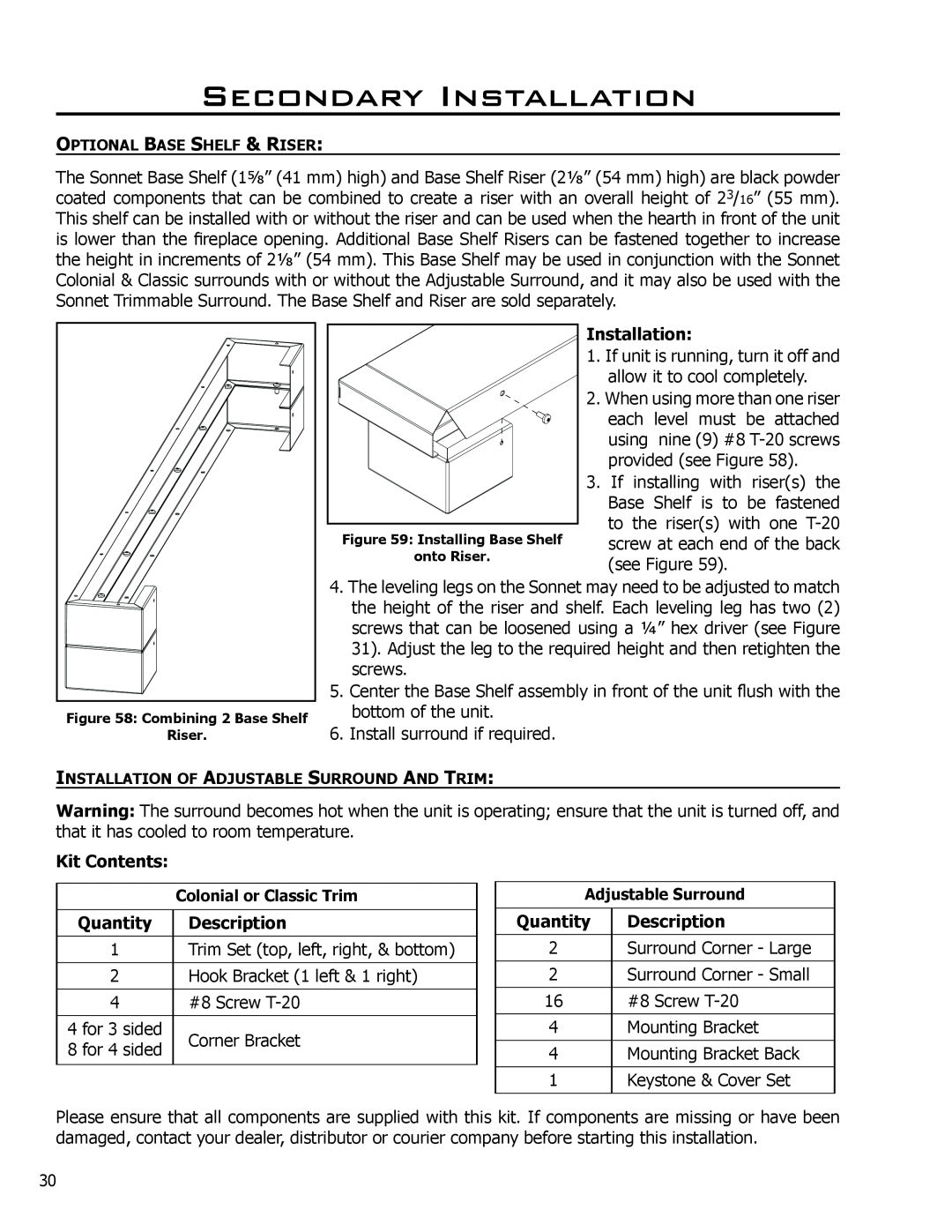 Enviro C-11253, C-11102, 50-1472 owner manual Secondary Installation, Kit Contents, Quantity, Description 