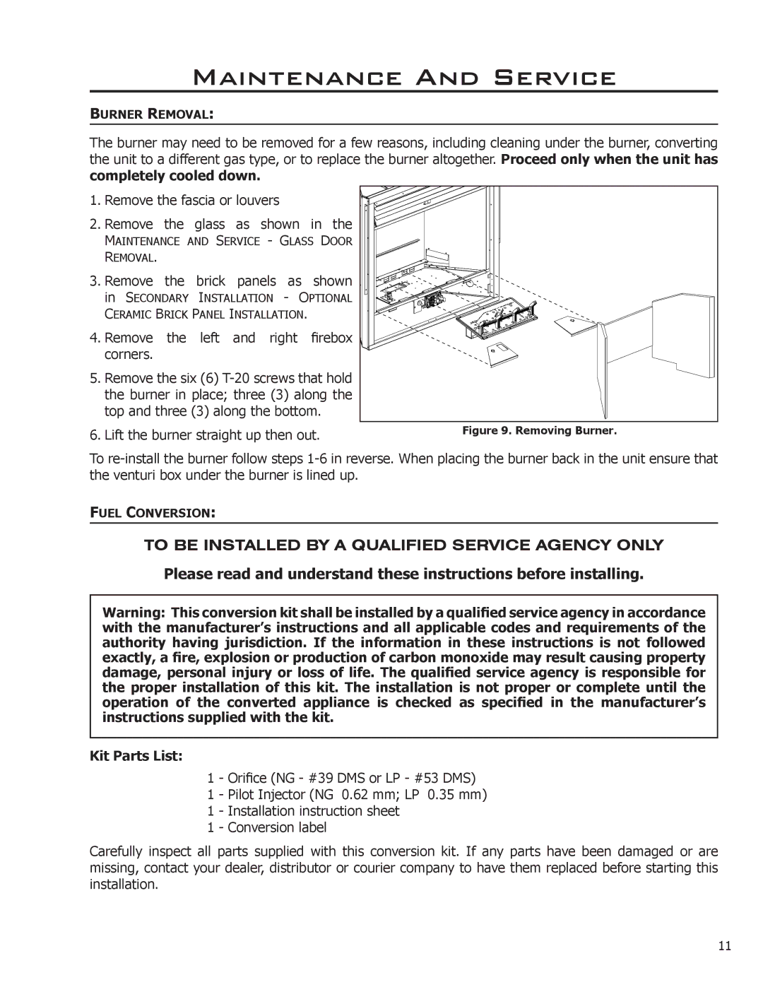 Enviro C-11275 owner manual Completely cooled down, Kit Parts List 