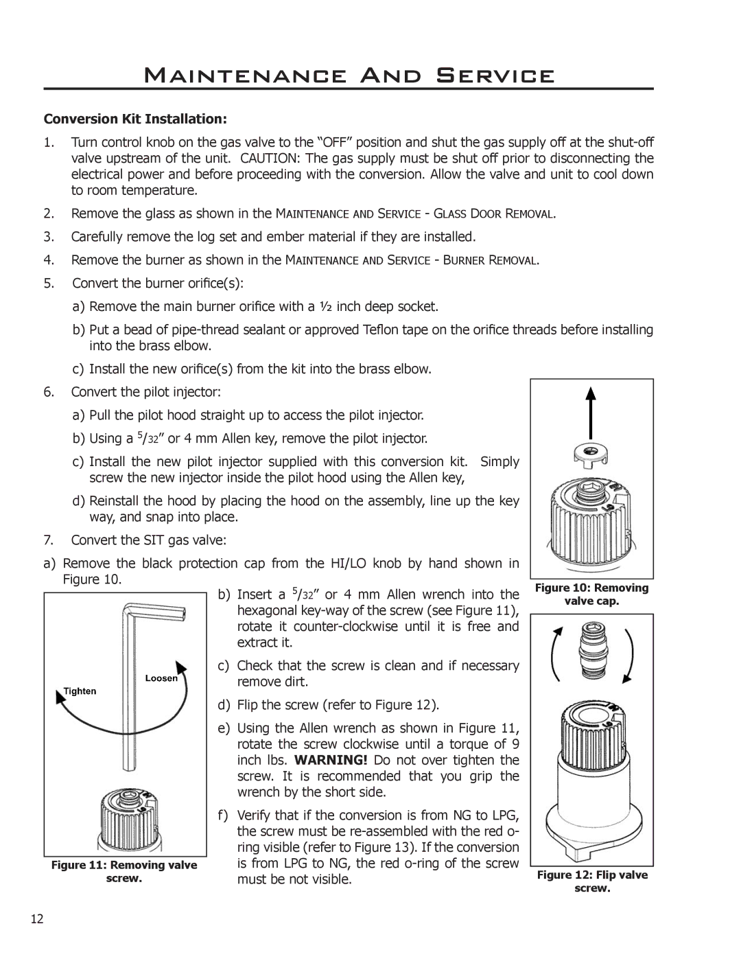 Enviro C-11275 owner manual Conversion Kit Installation, Removing valve Screw 