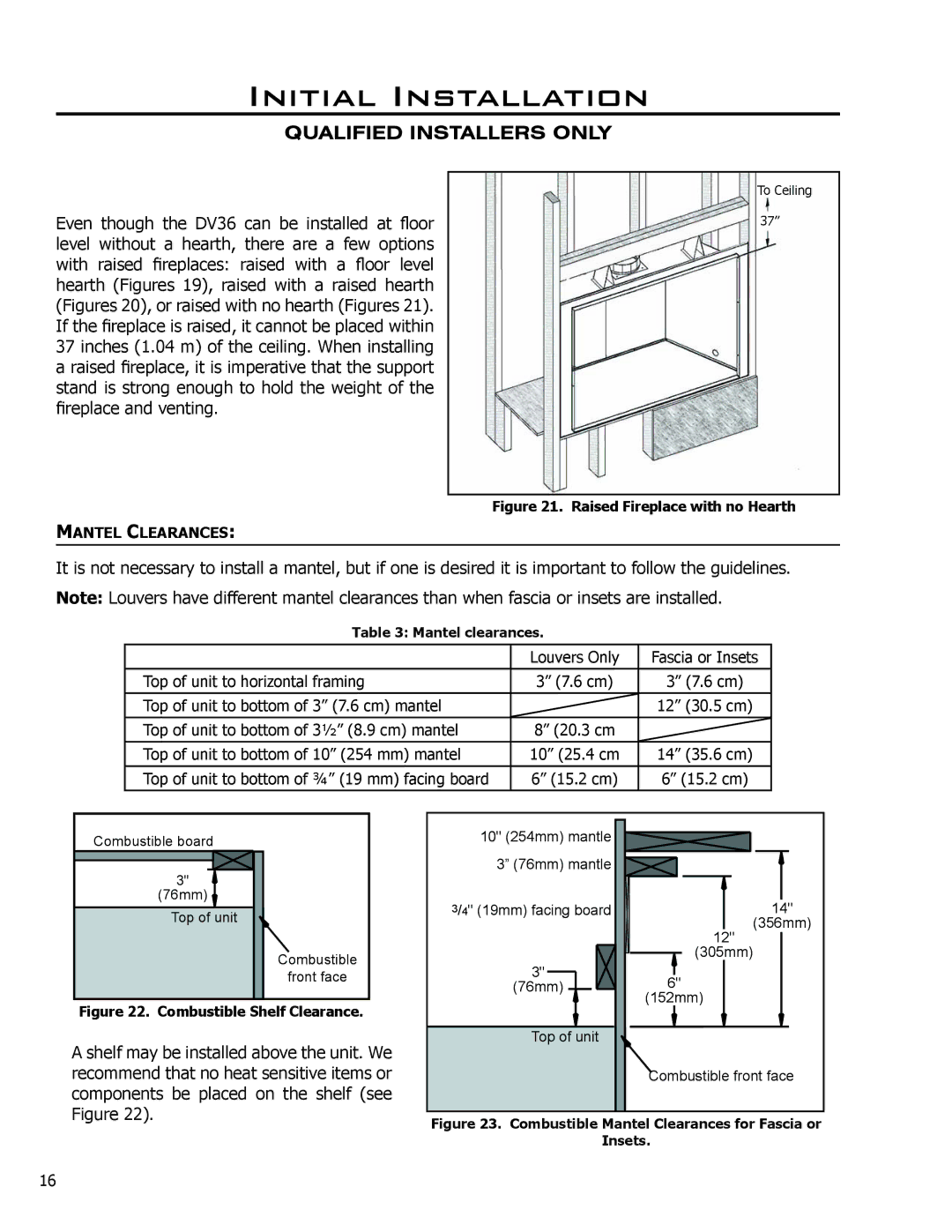 Enviro C-11275 owner manual Mantel Clearances 