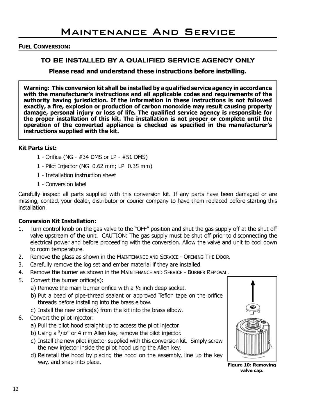 Enviro C-11278, C-10078, 50-645 Kit Parts List, Conversion Kit Installation, Way, and snap into place, Fuel Conversion 