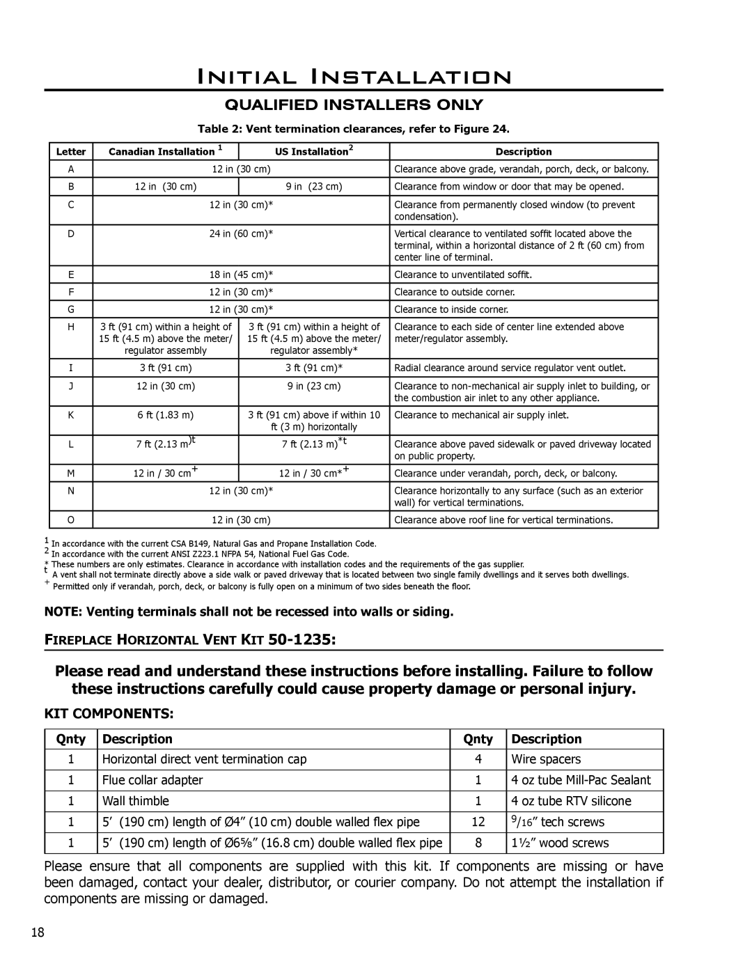 Enviro C-11278, C-10078, 50-645 owner manual KIT Components, Fireplace Horizontal Vent Kit, Qnty Description 