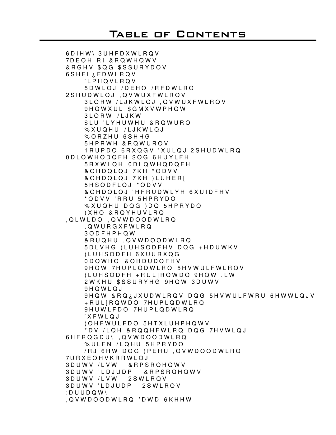 Enviro C-11278, C-10078, 50-645 owner manual Table of Contents 