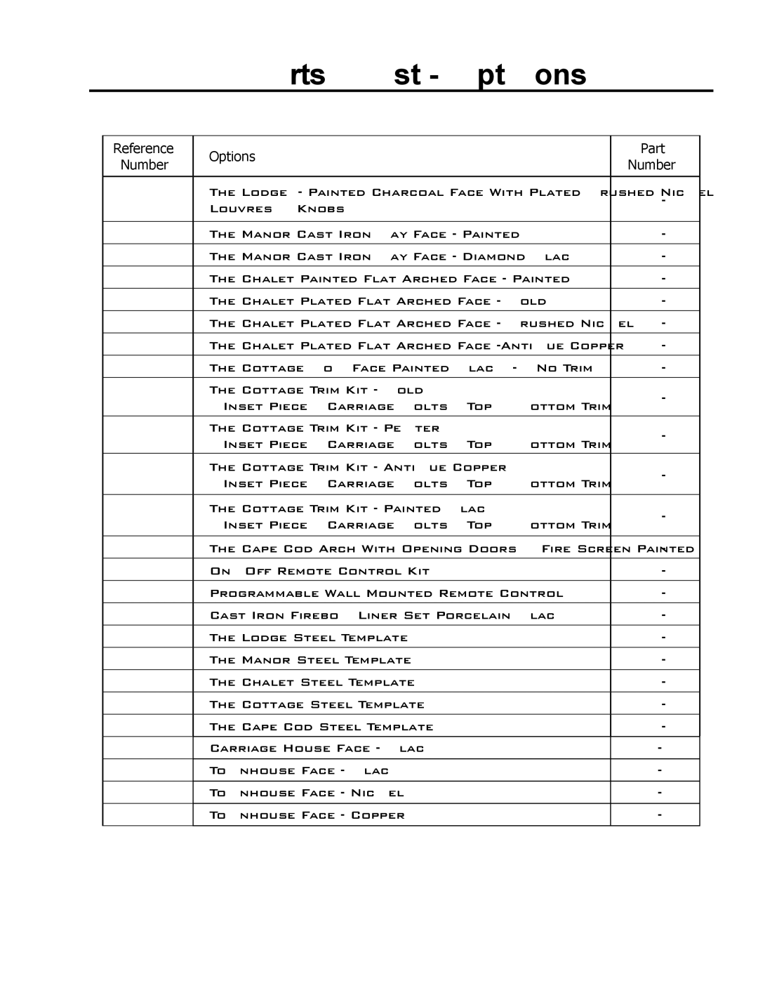 Enviro C-10078, C-11278, 50-645 owner manual Parts List Options, Reference Options Part Number 