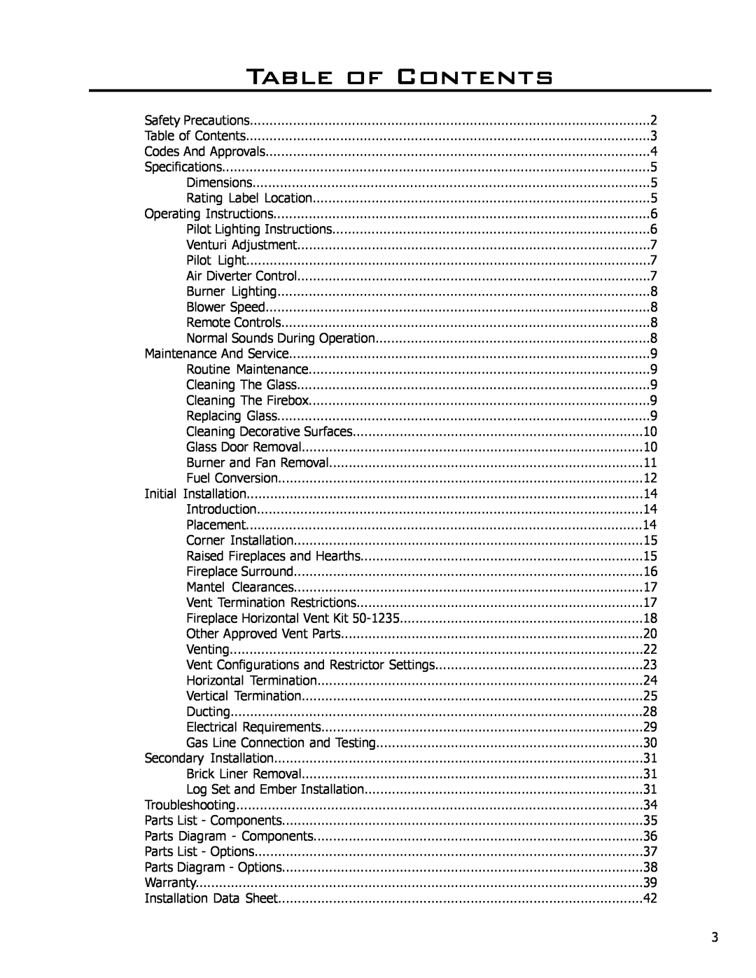Enviro C-11278, C-10078, 50-645 owner manual Table of Contents 