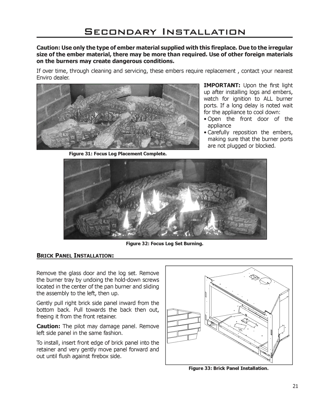 Enviro C-11288 owner manual Brick Panel Installation 