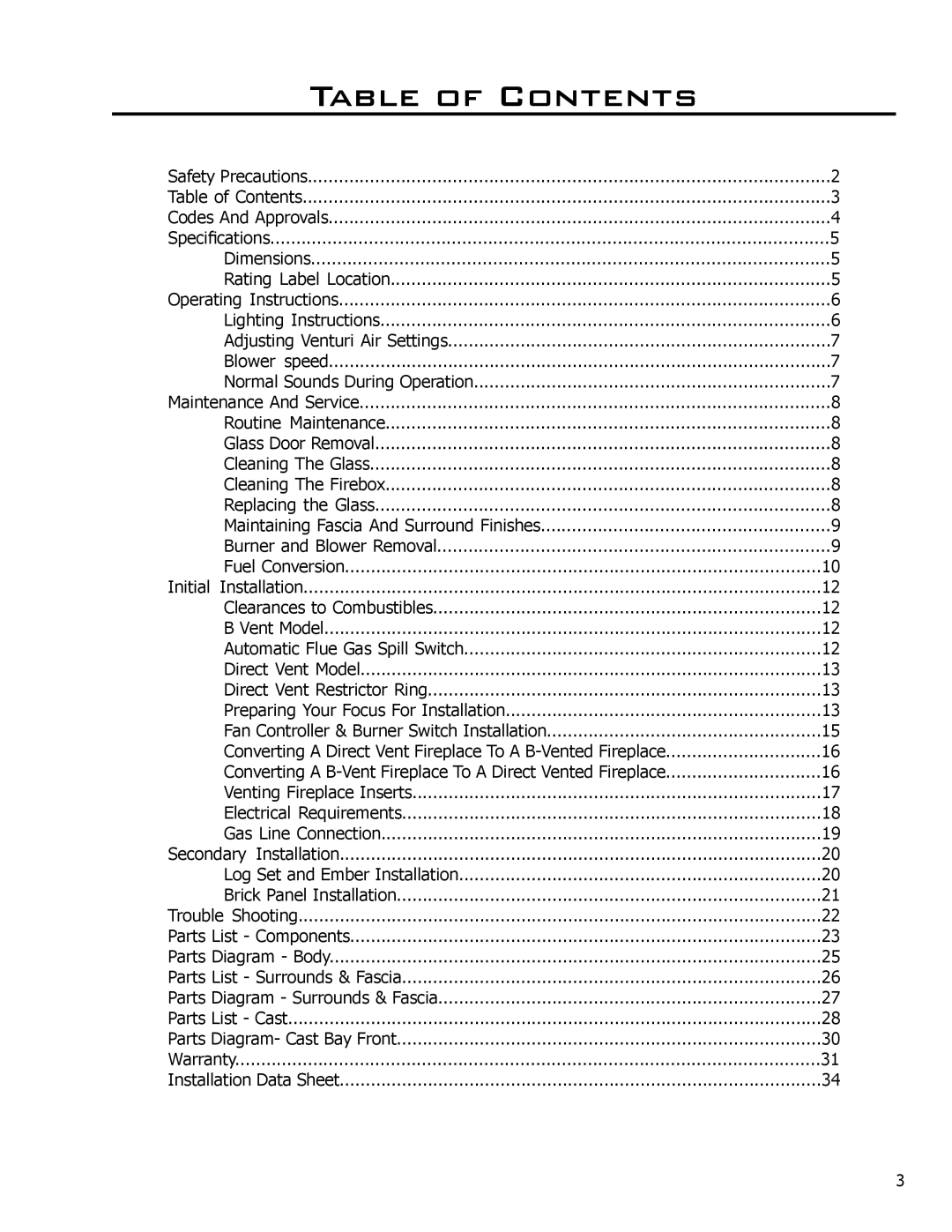 Enviro C-11288 owner manual Table of Contents 