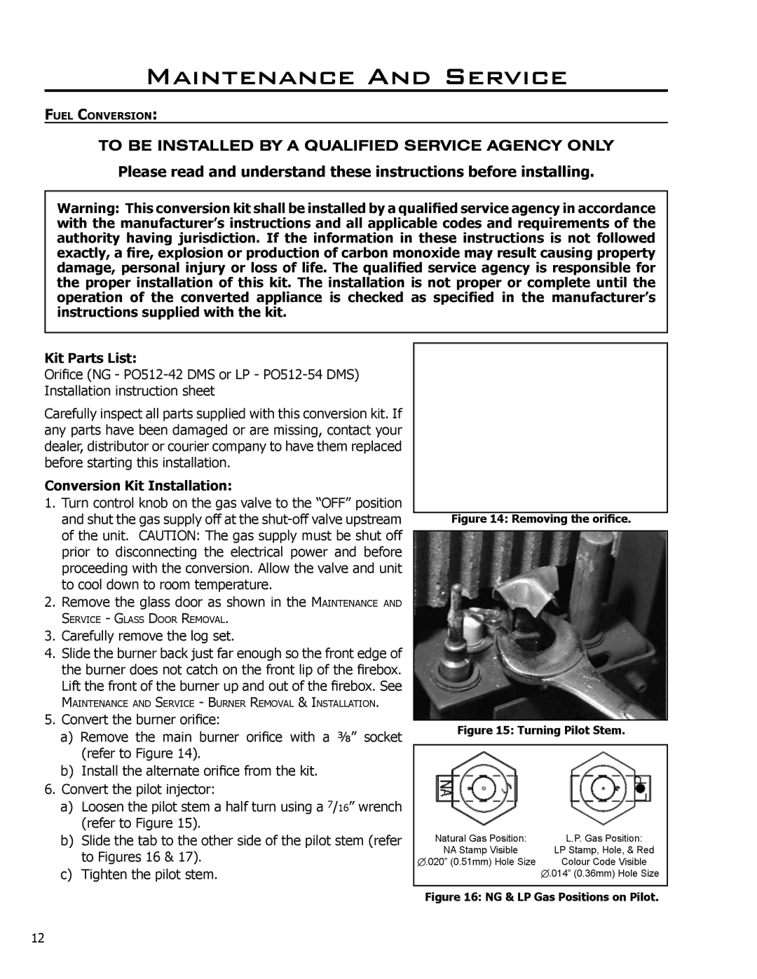 Enviro C-11500 owner manual Kit Parts List, Conversion Kit Installation 