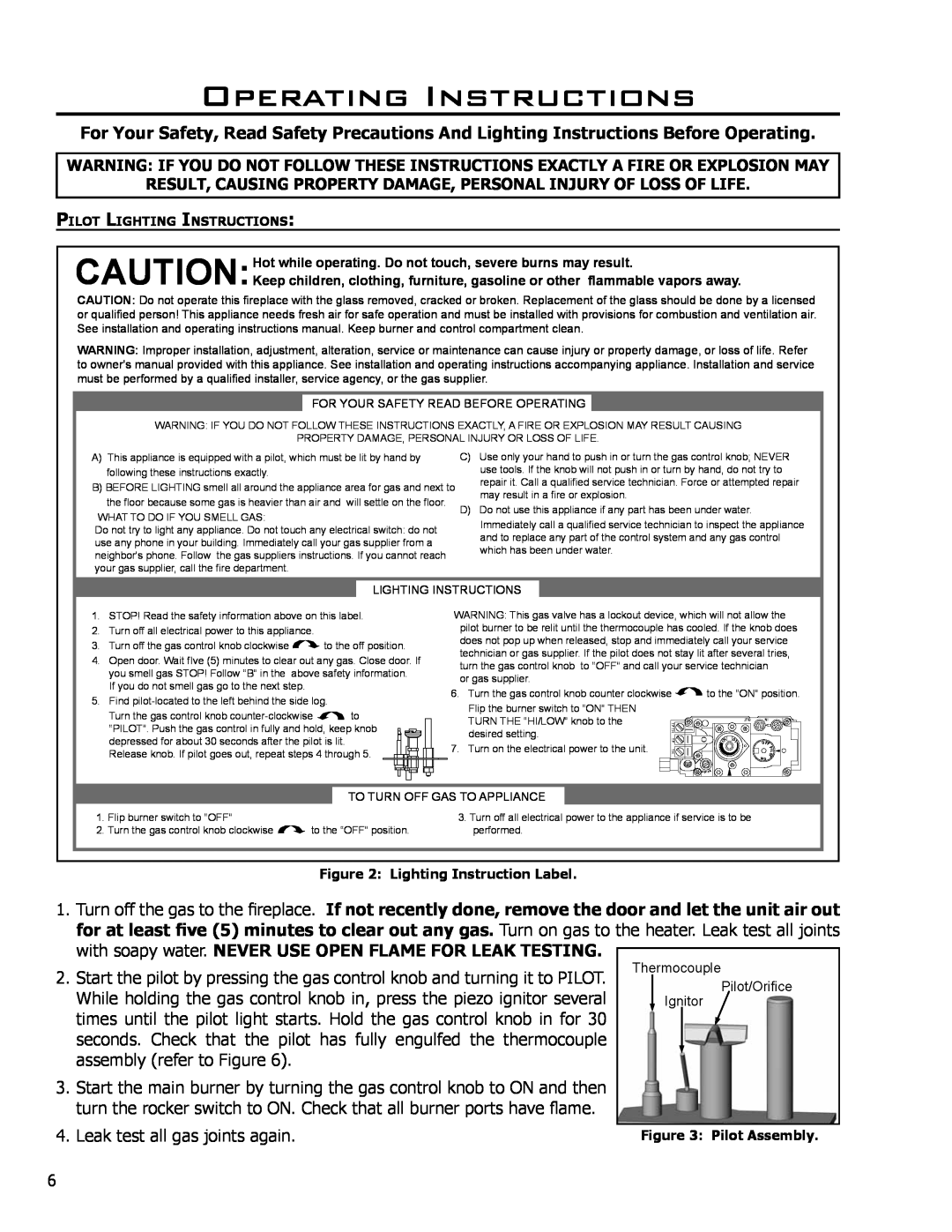 Enviro C-11500 owner manual Operating Instructions, Leak test all gas joints again 