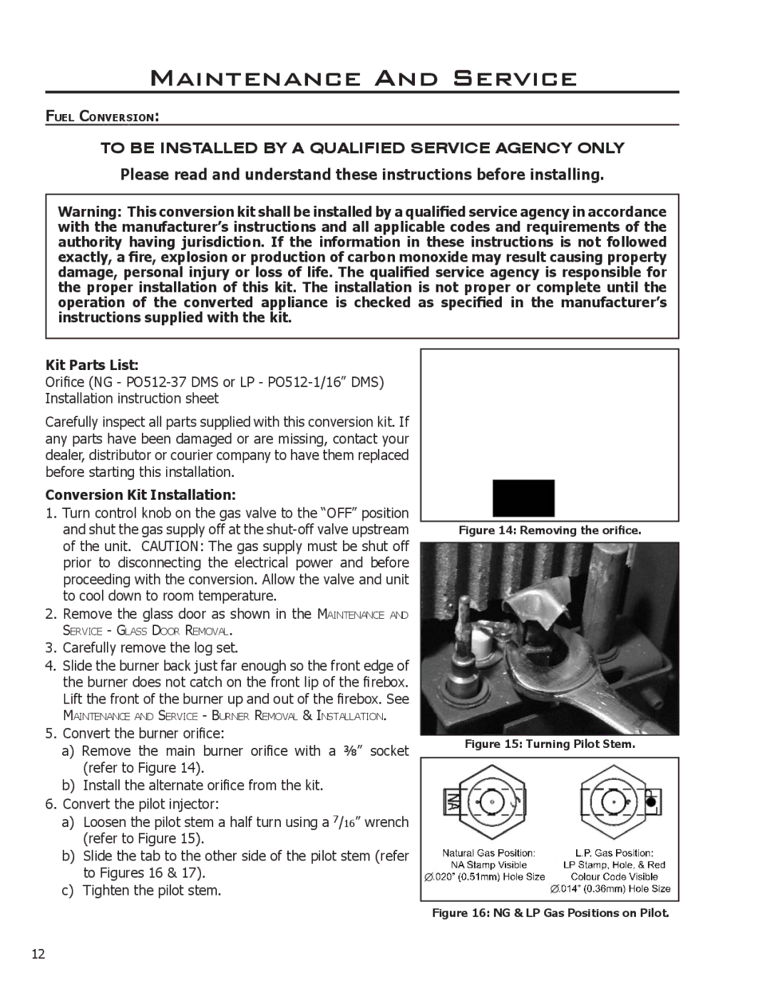 Enviro Cara owner manual Kit Parts List, Conversion Kit Installation 