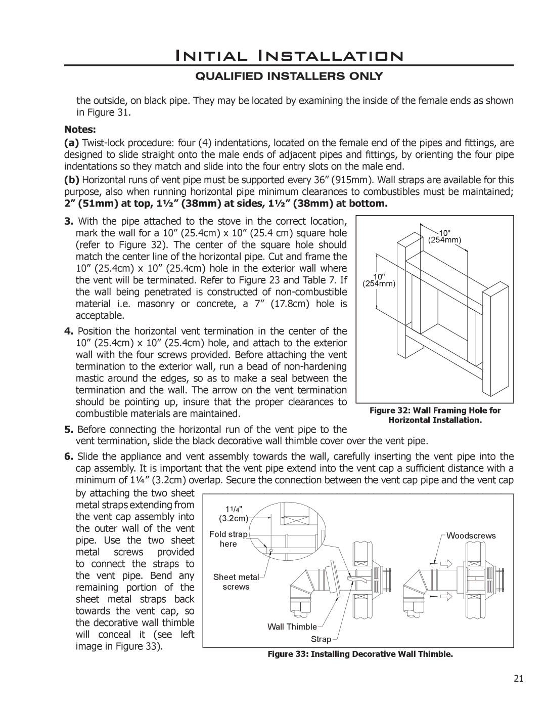 Enviro Cara owner manual 51mm at top, 11⁄2 38mm at sides, 11⁄2 38mm at bottom, Wall Framing Hole for 