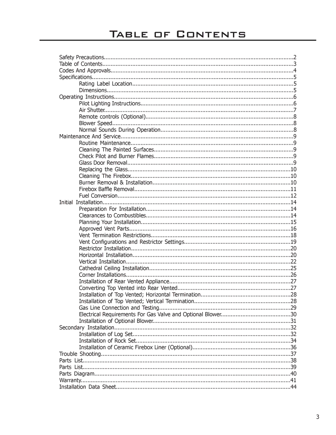 Enviro Cara owner manual Table of Contents 