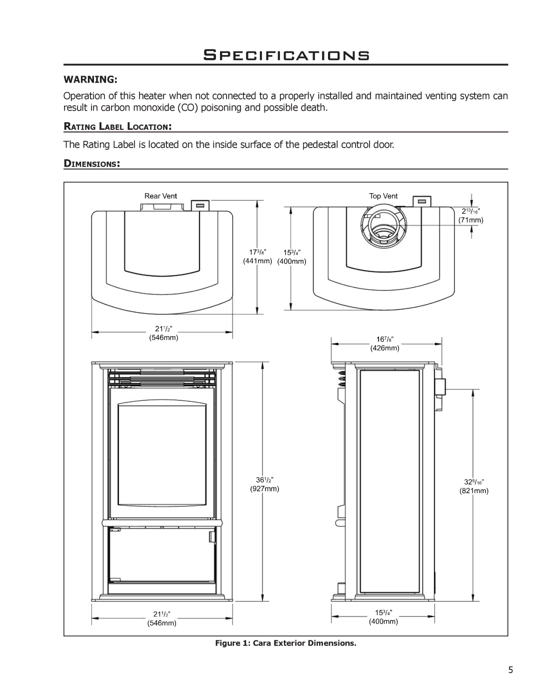 Enviro owner manual Specifications, Cara Exterior Dimensions 