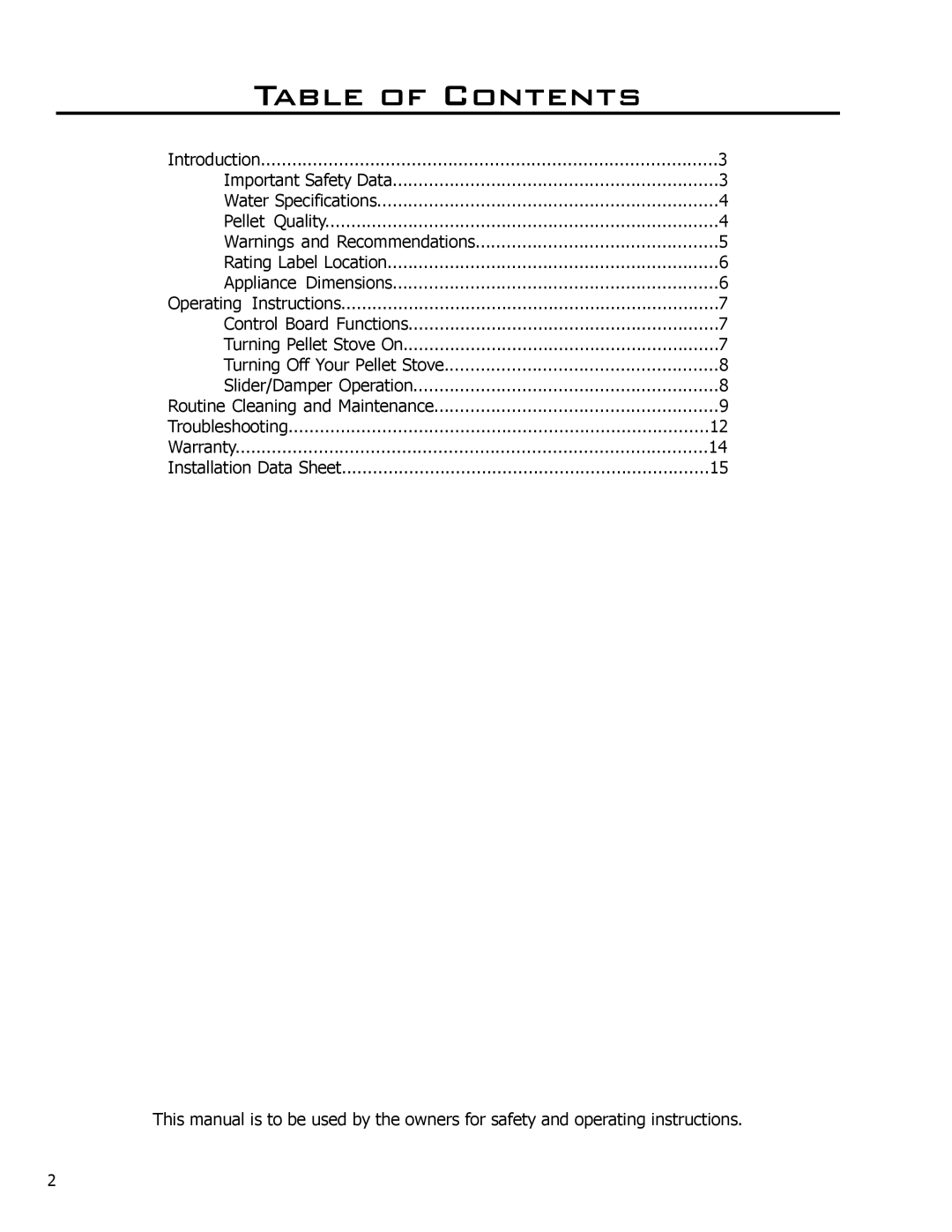 Enviro CE2005 owner manual Table of Contents 