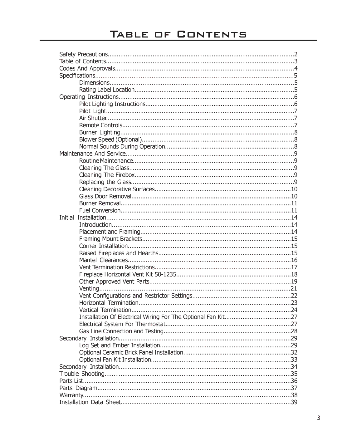 Enviro DV36 owner manual Table of Contents 