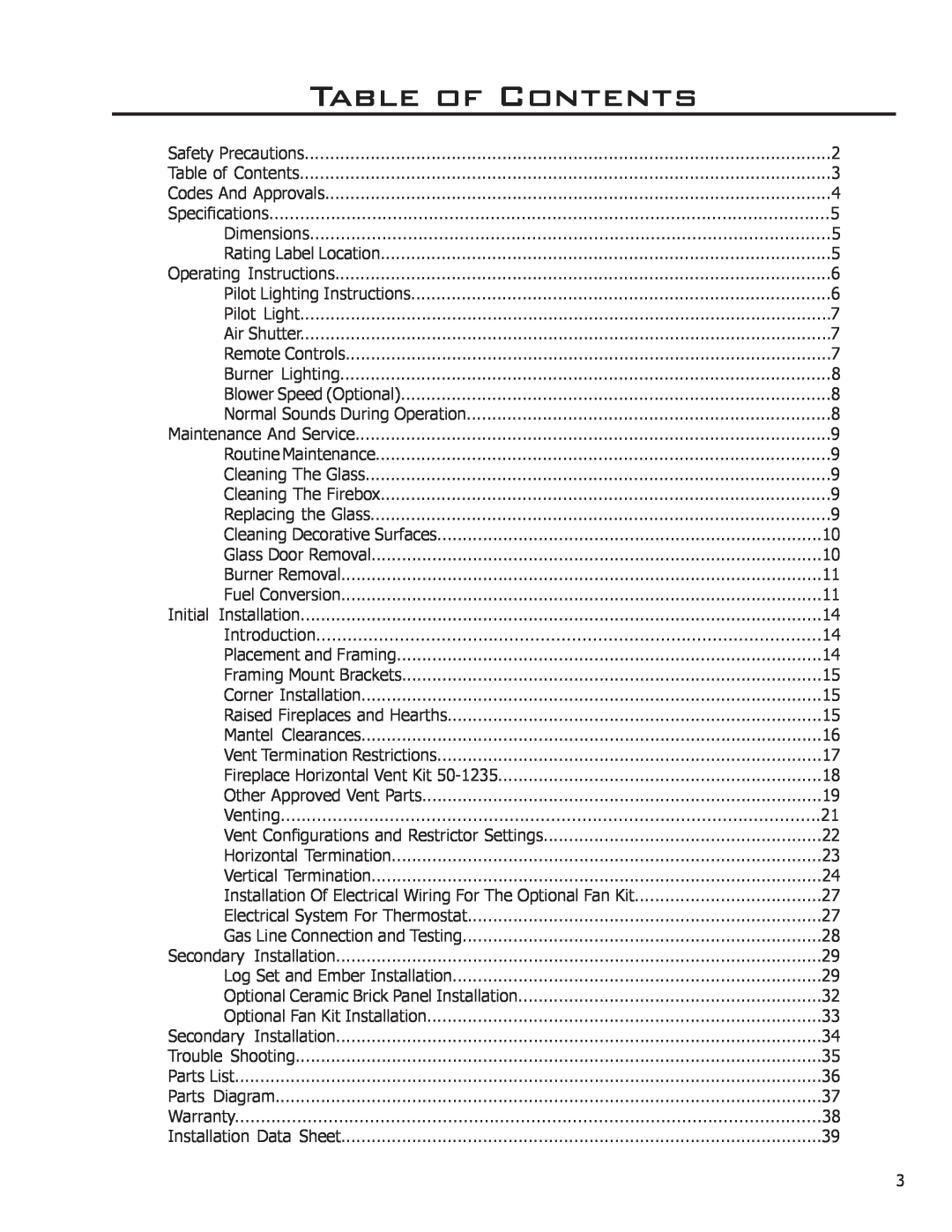 Enviro DV36 owner manual Table of Contents 