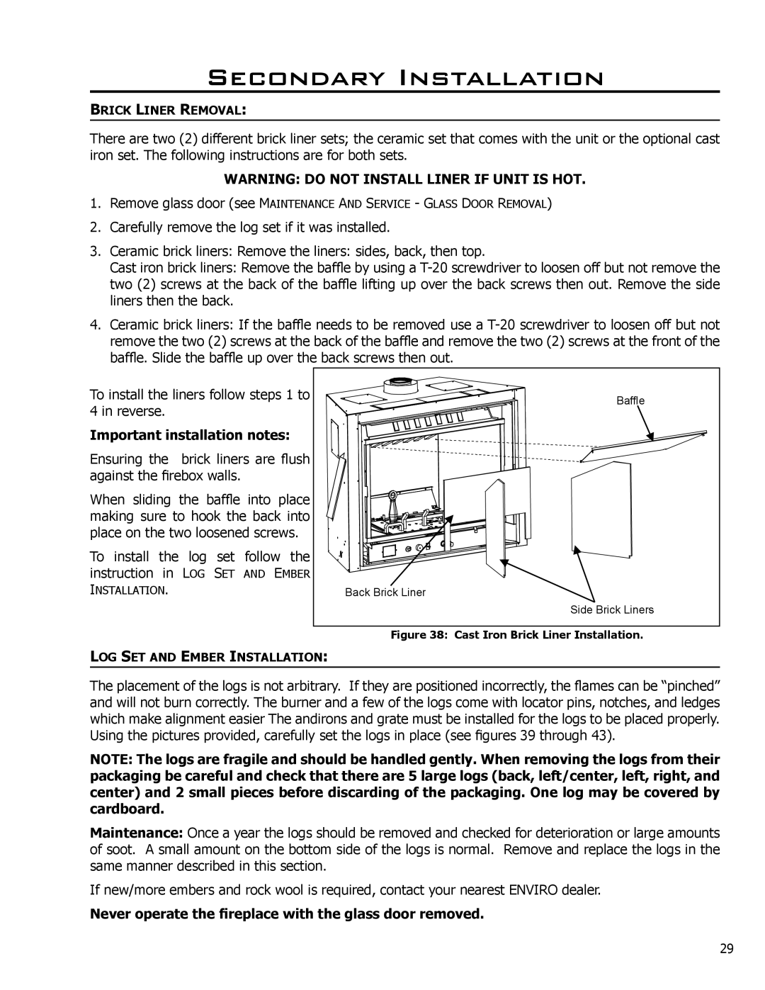 Enviro DV42DX owner manual Secondary Installation, Important installation notes 