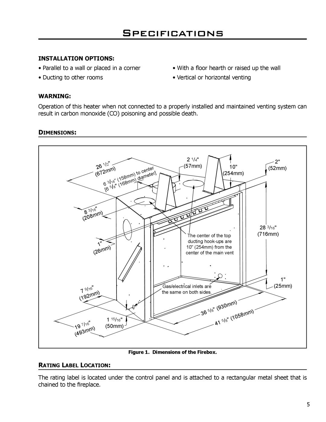 Enviro DV42DX owner manual Specifications, Installation Options 