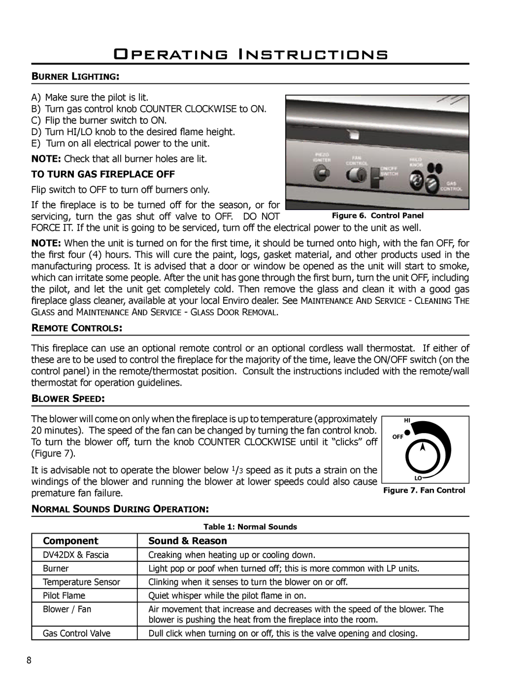 Enviro DV42DX owner manual To Turn GAS Fireplace OFF, Component Sound & Reason 