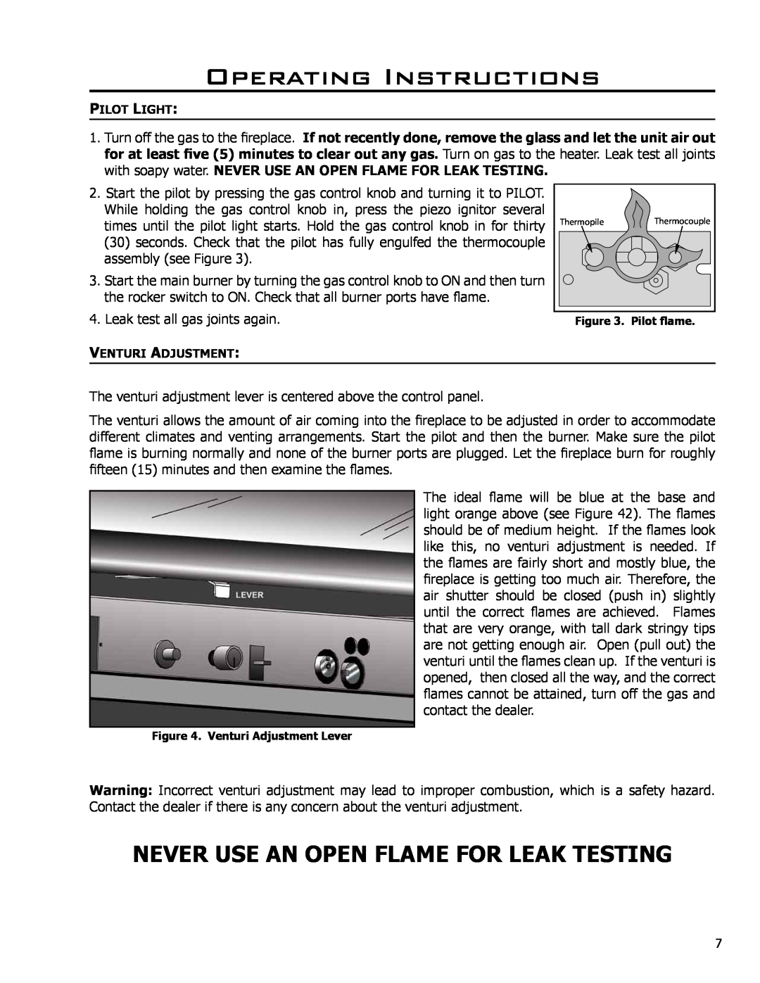 Enviro DV50DX owner manual Operating Instructions, Never Use An Open Flame For Leak Testing 