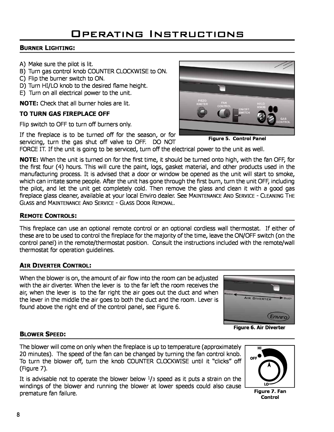 Enviro DV50DX owner manual Operating Instructions, To Turn Gas Fireplace Off 