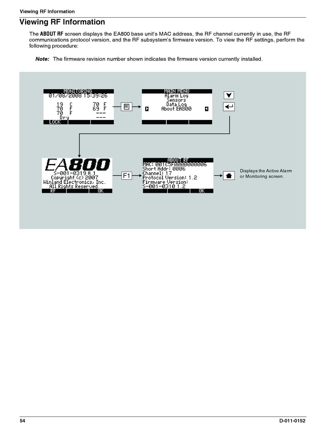Enviro EA800 owner manual Viewing RF Information 