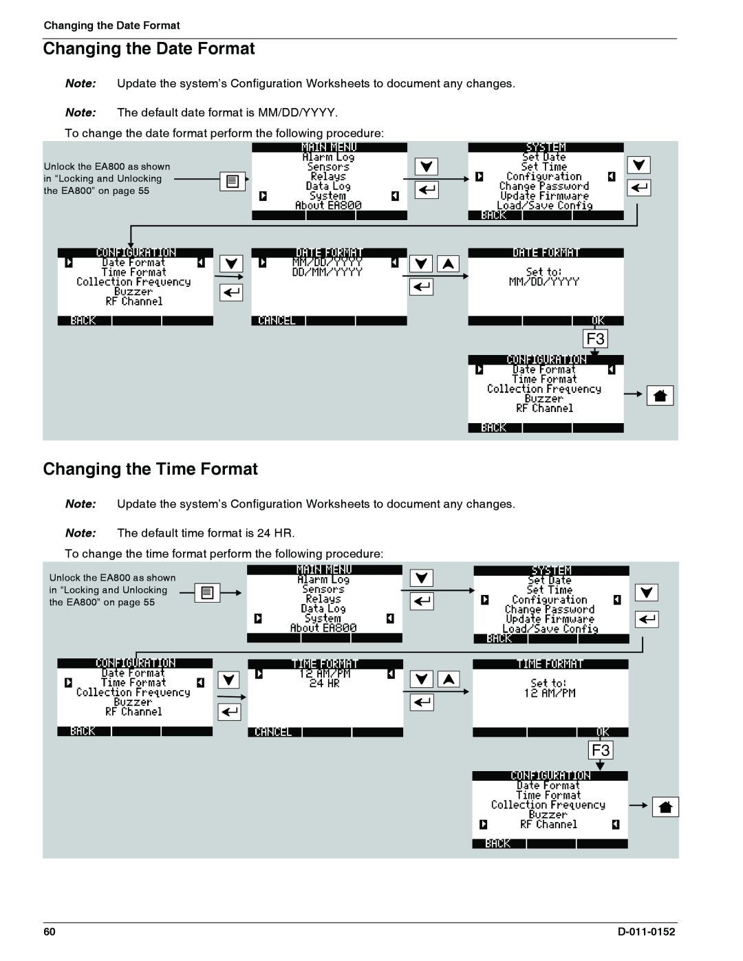 Enviro EA800 owner manual Changing the Date Format, Changing the Time Format 