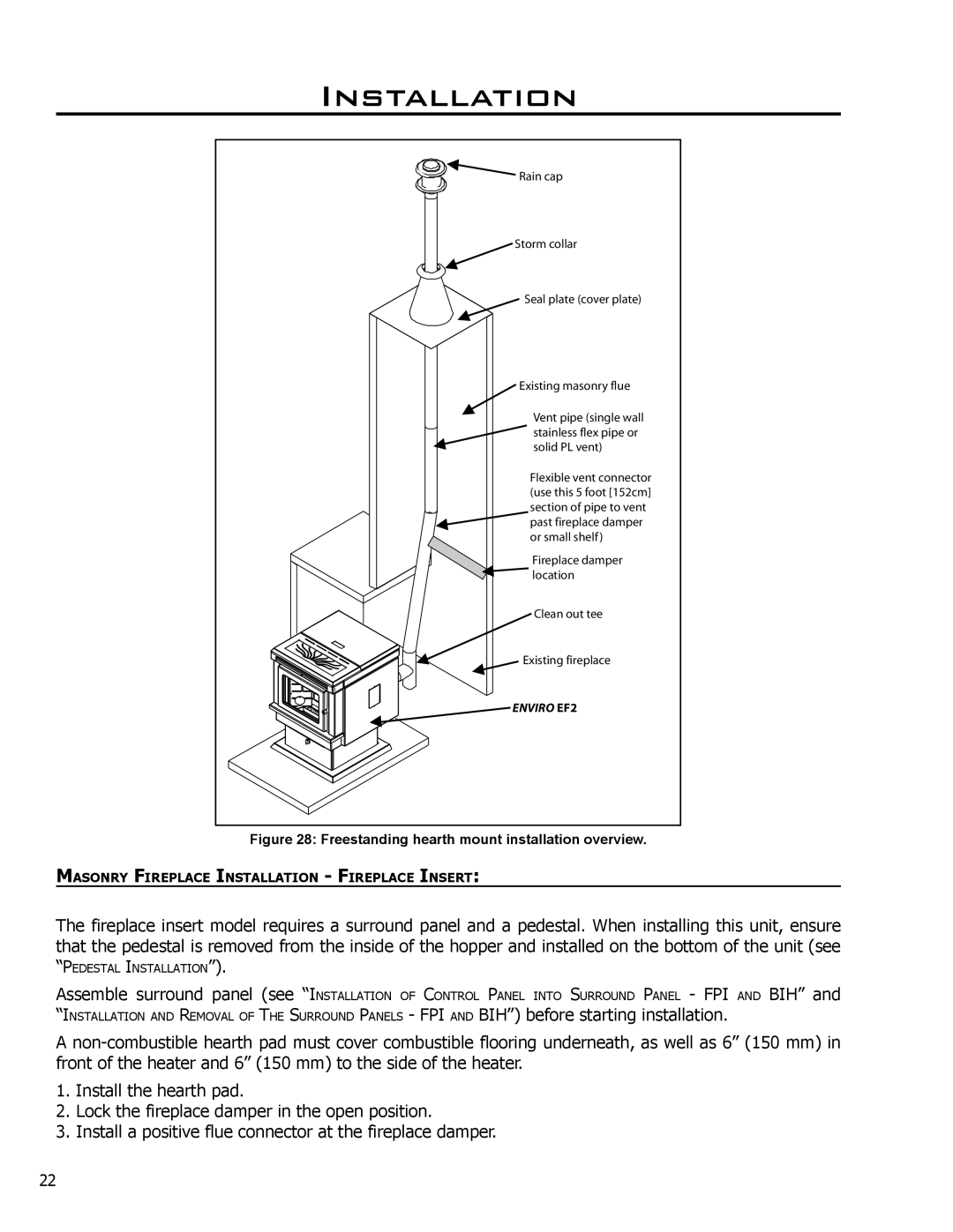 Enviro EF-119 owner manual Freestanding hearth mount installation overview 