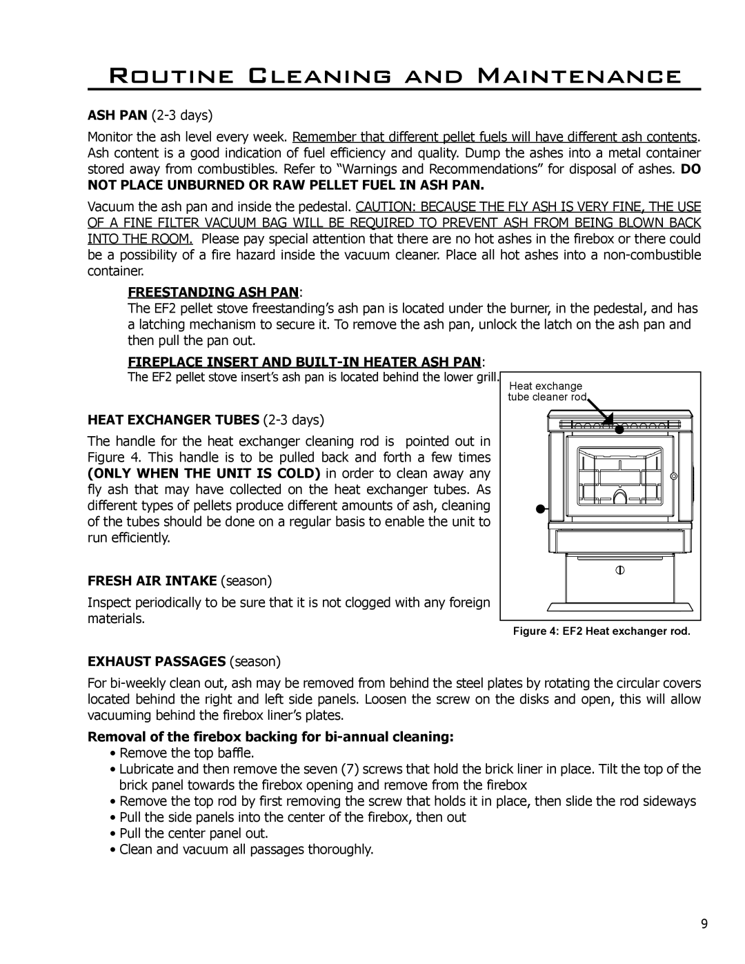 Enviro EF-119 owner manual Not Place Unburned or RAW Pellet Fuel in ASH PAN, Freestanding ASH PAN 