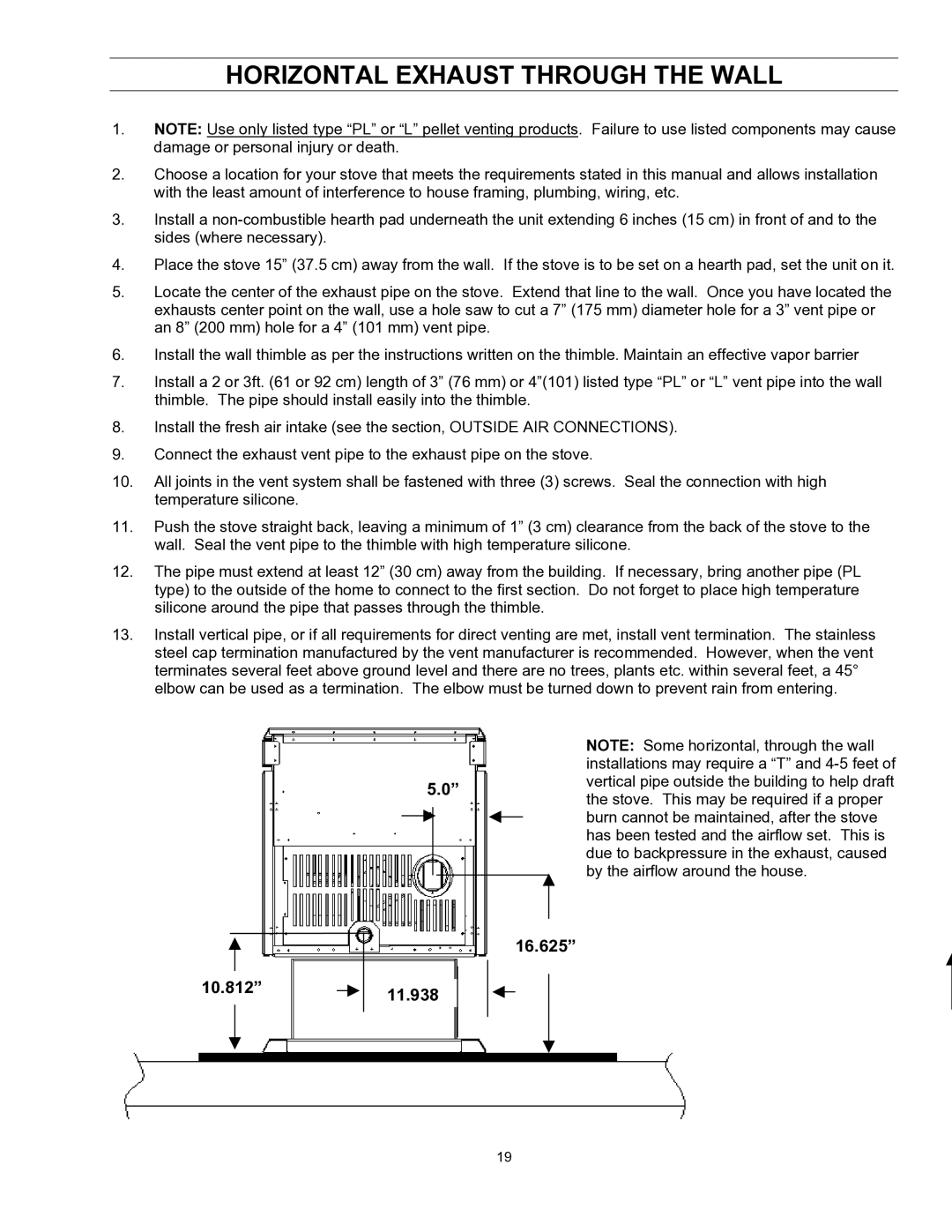 Enviro EF-II I technical manual Horizontal Exhaust Through the Wall 