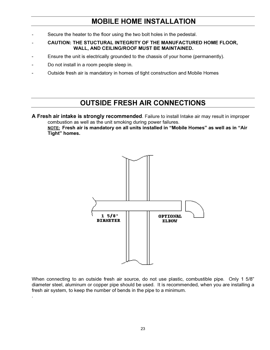 Enviro EF-II I technical manual Mobile Home Installation, Outside Fresh AIR Connections 