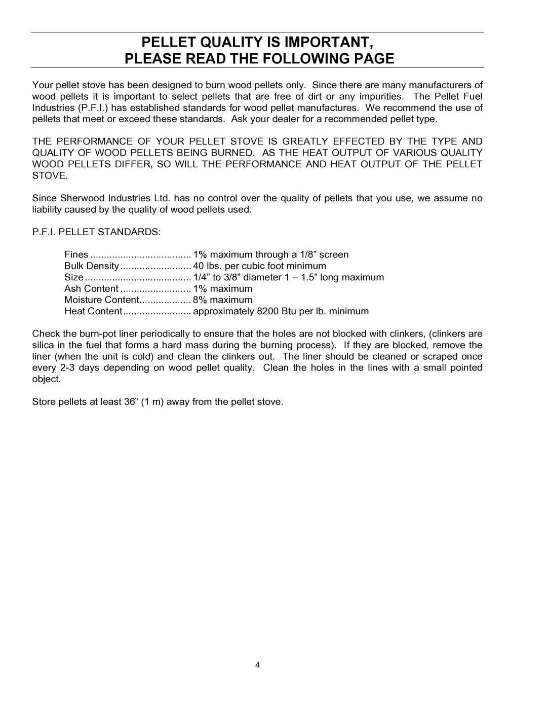 Enviro EF-II I technical manual Pellet Quality is Important Please Read the Following 