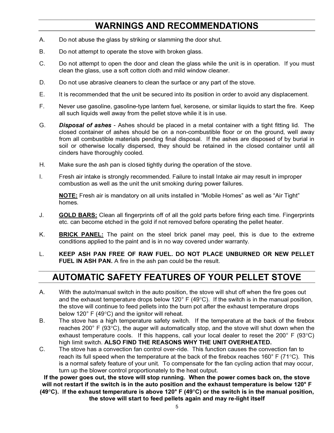 Enviro EF-II I technical manual Automatic Safety Features of Your Pellet Stove 