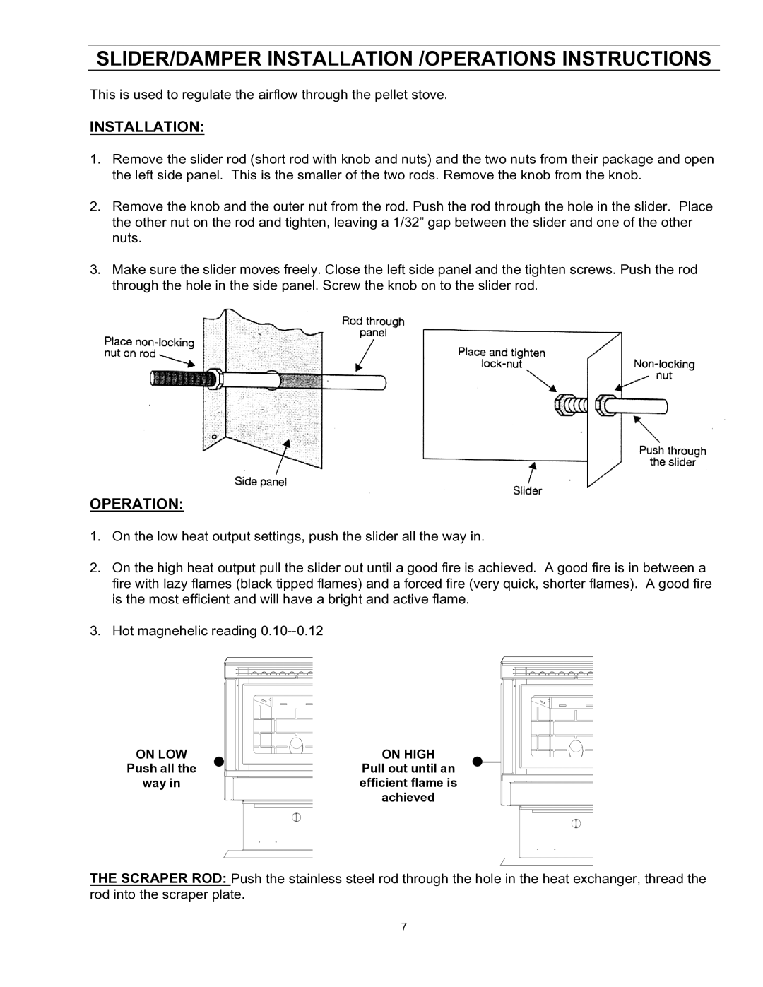 Enviro EF-II I technical manual SLIDER/DAMPER Installation /OPERATIONS Instructions, On LOW, Push all Way, On High 