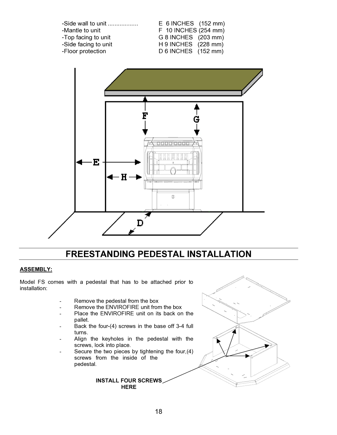 Enviro EF-IV I technical manual Freestanding Pedestal Installation, Assembly, Install Four Screws Here 